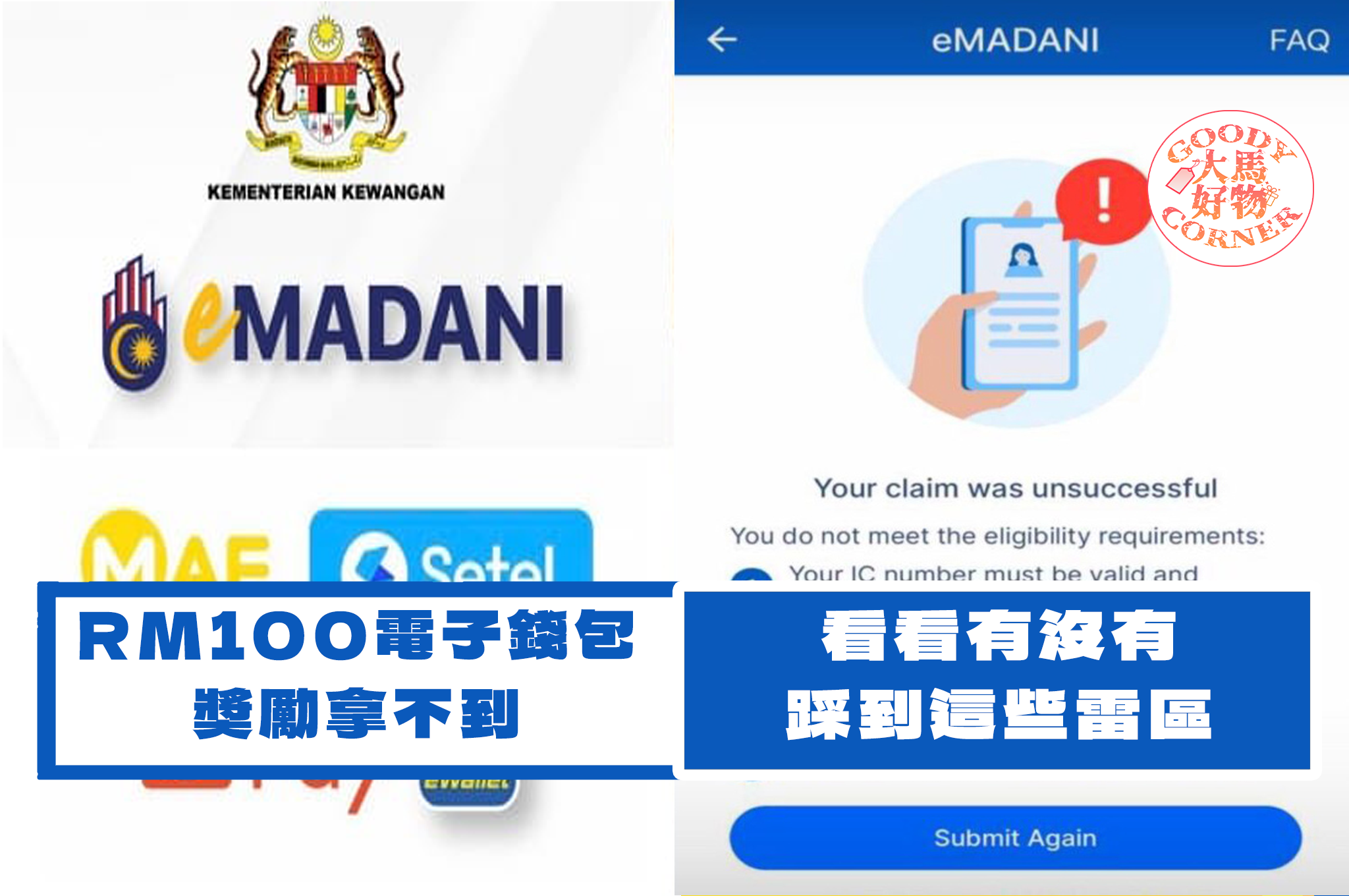 eMadani RM100 application rejected main